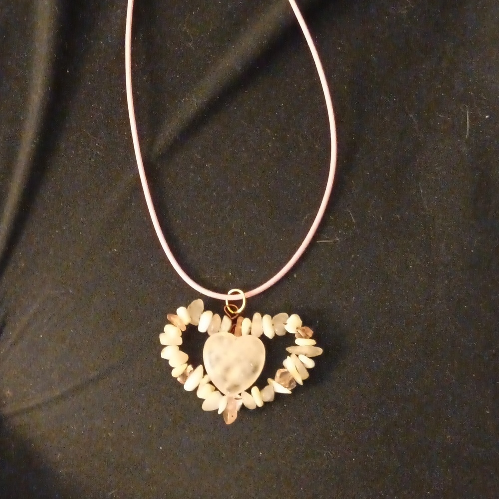 Pink gem bead pendant with rose quartz heart center